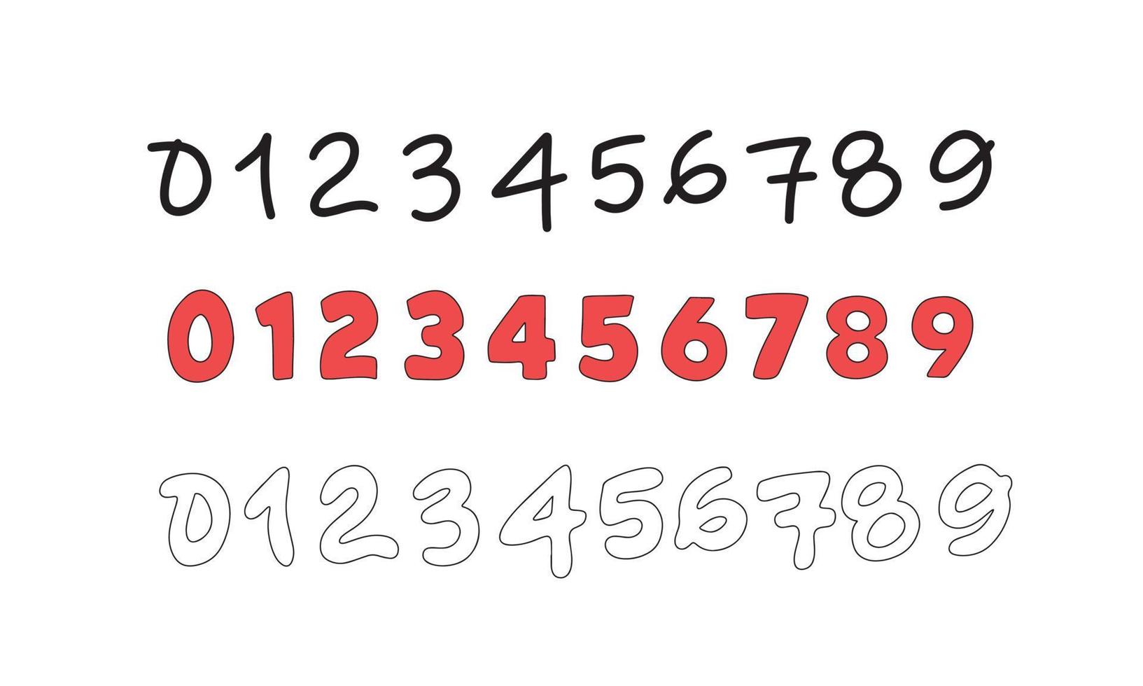 Lettering from numbers from 0 to 9 in different style and color. vector