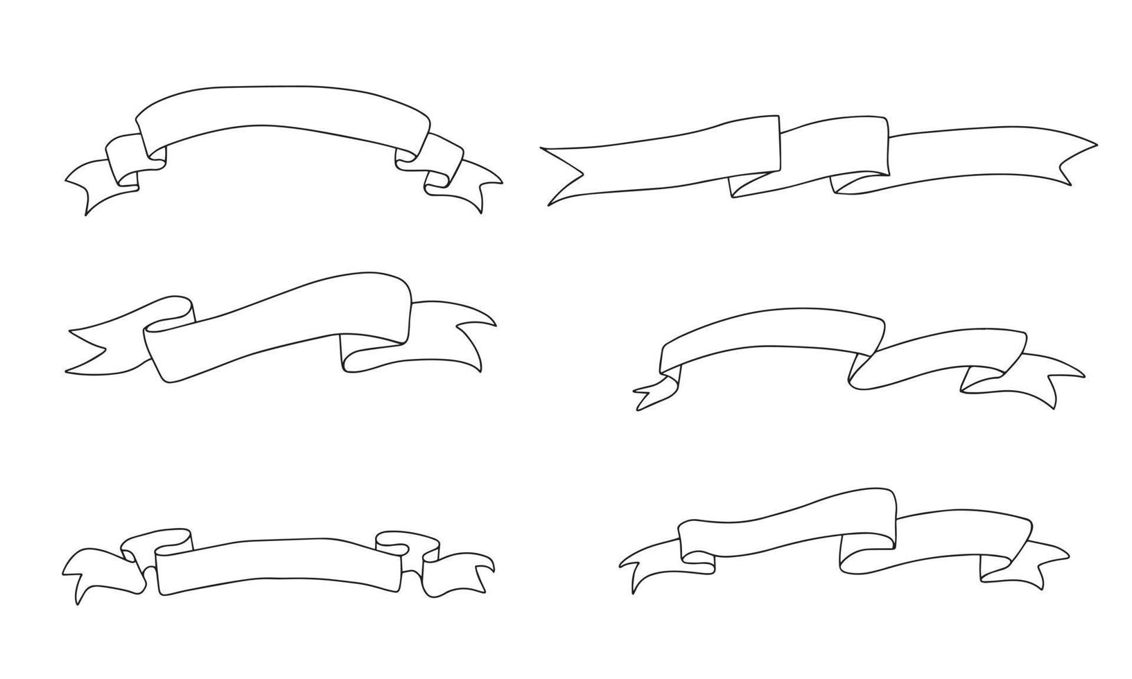 Set of hand draw ribbon in doodle style. Vector illustration.