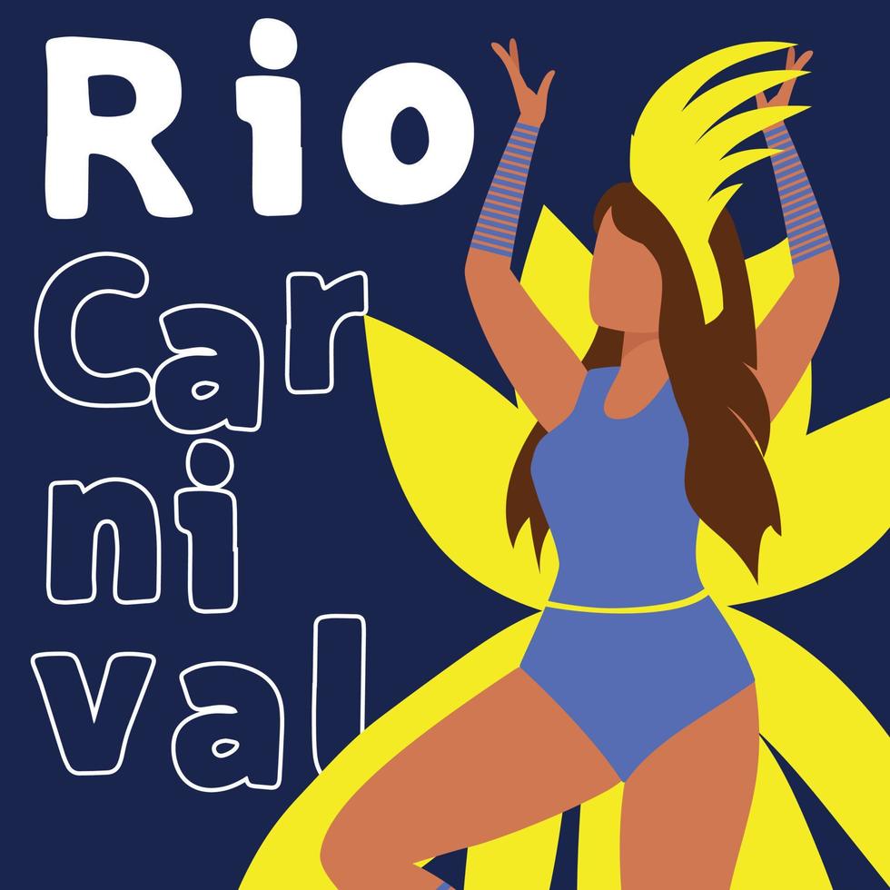 estandarte cuadrado del carnaval de río con hermosa mujer disfrazada de carnaval con plumas. ilustración vectorial vector