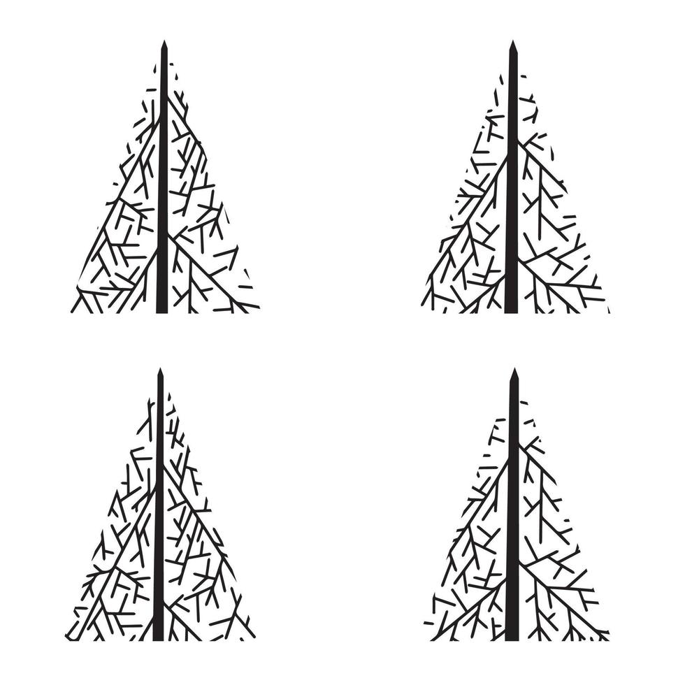 Set of hand draw abstract Christmas tree. Vector illustration.