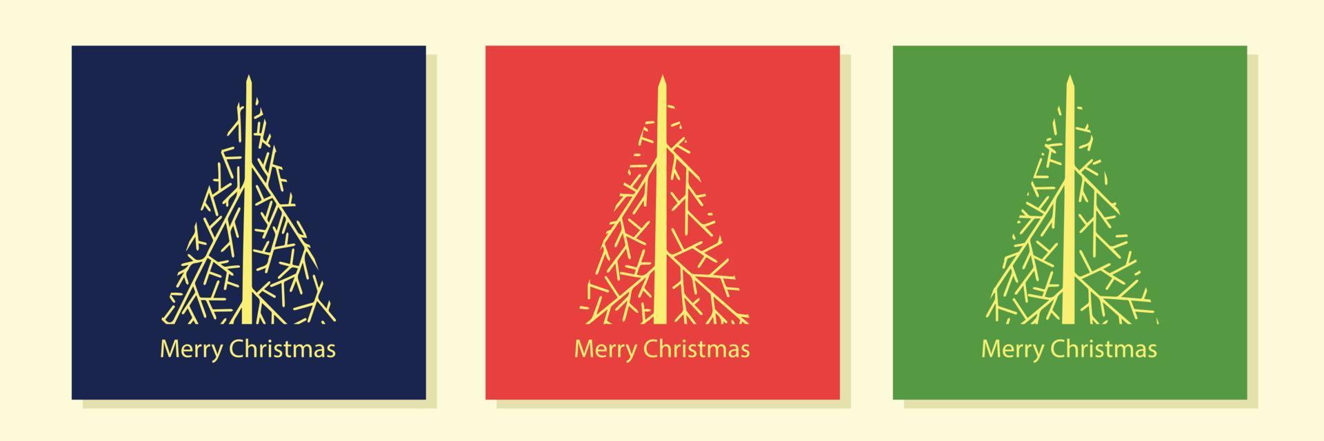 Square Christmas card with Christmas tree. Vector illustration.
