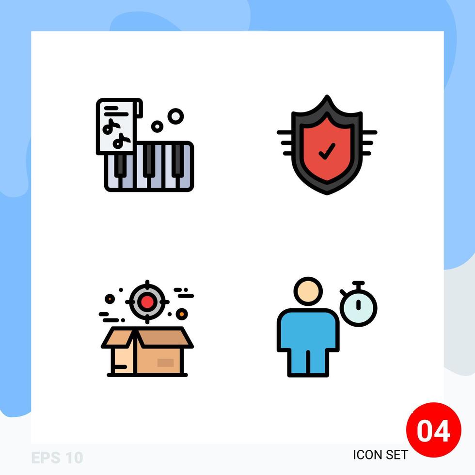 4 Universal Filledline Flat Color Signs Symbols of accordion crate check tick package Editable Vector Design Elements