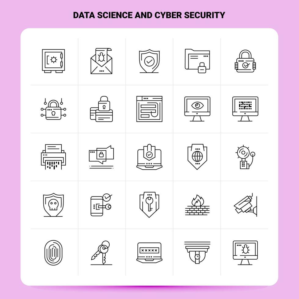 OutLine 25 Data Science And Cyber Security Icon set Vector Line Style Design Black Icons Set Linear pictogram pack Web and Mobile Business ideas design Vector Illustration
