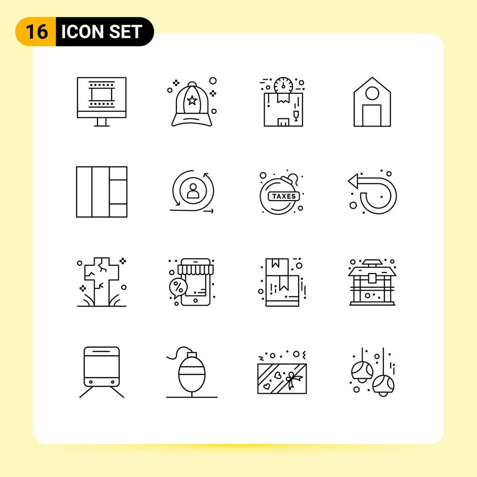Group of 16 Modern Outlines Set for wireframe science delivery school education Editable Vector Design Elements