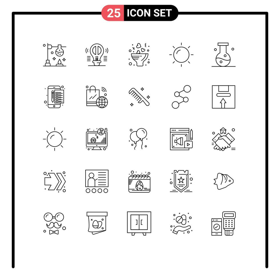 Modern Set of 25 Lines Pictograph of biology sun thinking summer romance Editable Vector Design Elements