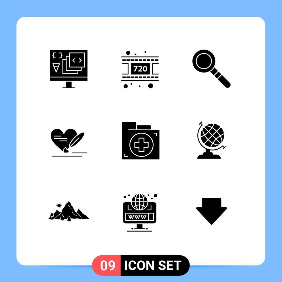 9 iconos creativos, signos y símbolos modernos de ayuda para documentos, encontrar elementos de diseño de vectores editables de amor de boda