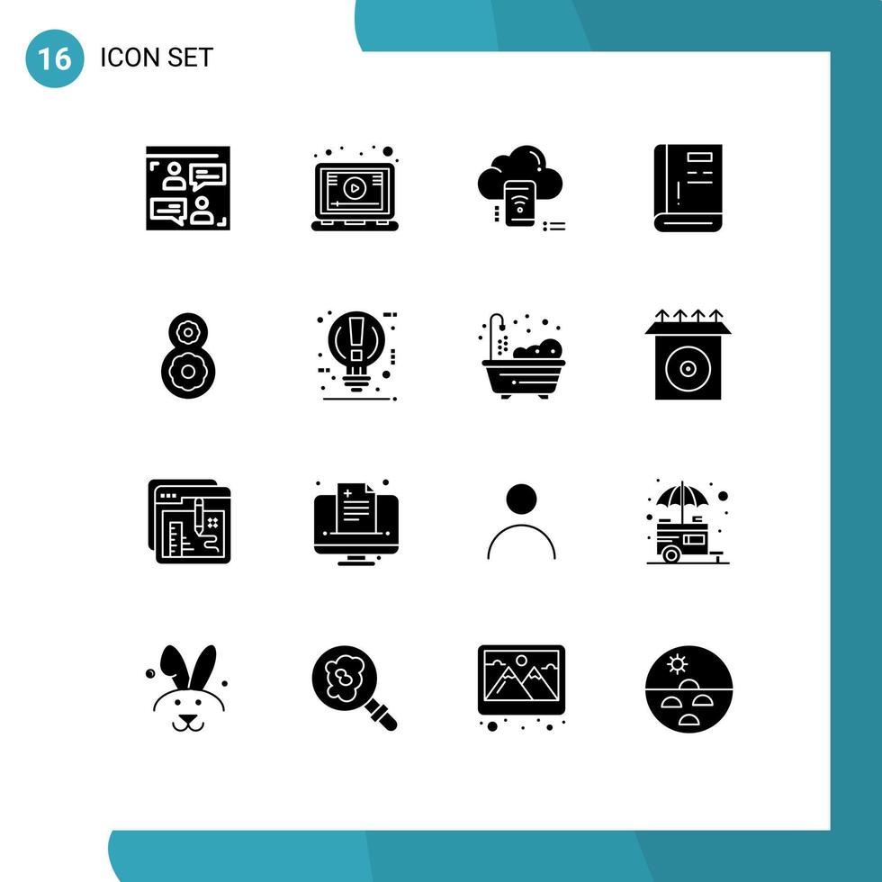 Pack of 16 creative Solid Glyphs of support guide wifi contact connected Editable Vector Design Elements