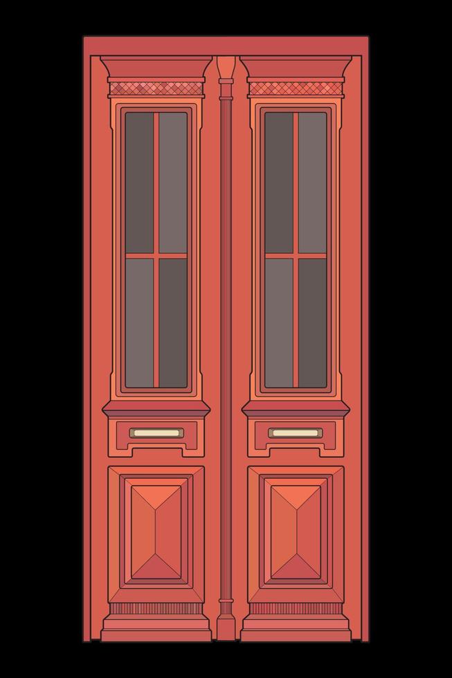 Old door vector art.  Old door isolated on bacl background. old door in style vector. for coloring book