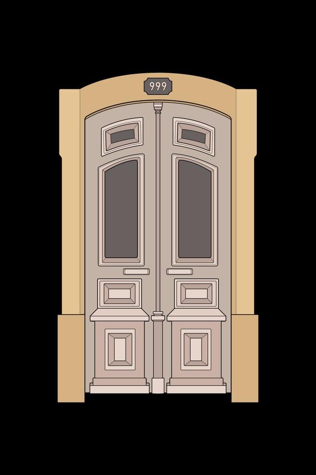 Old door vector art.  Old door isolated on bacl background. old door in style vector. for coloring book
