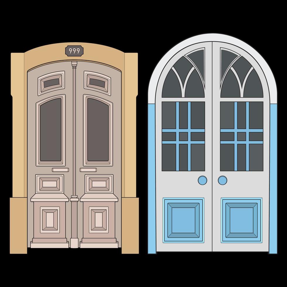 conjunto de arte vectorial de puerta antigua. puerta antigua aislada en el fondo de bacl. puerta antigua en vector de estilo. para colorear libro