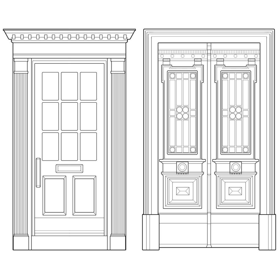 Set of old door  line vector art.  Old door isolated on white background. old door in line art style vector. for coloring book