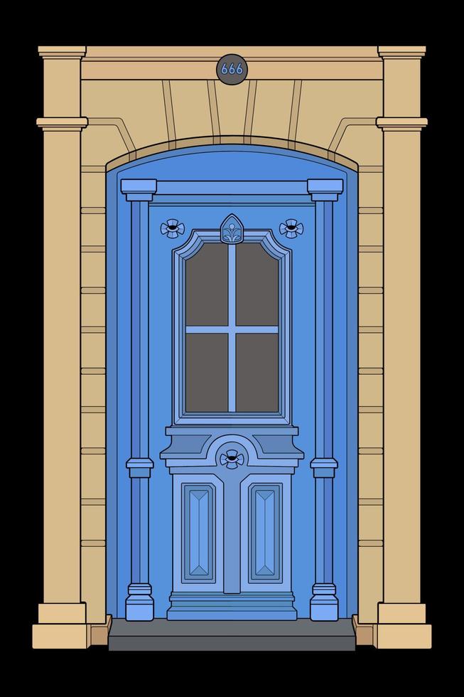 Old door vector art.  Old door isolated on bacl background. old door in style vector. for coloring book