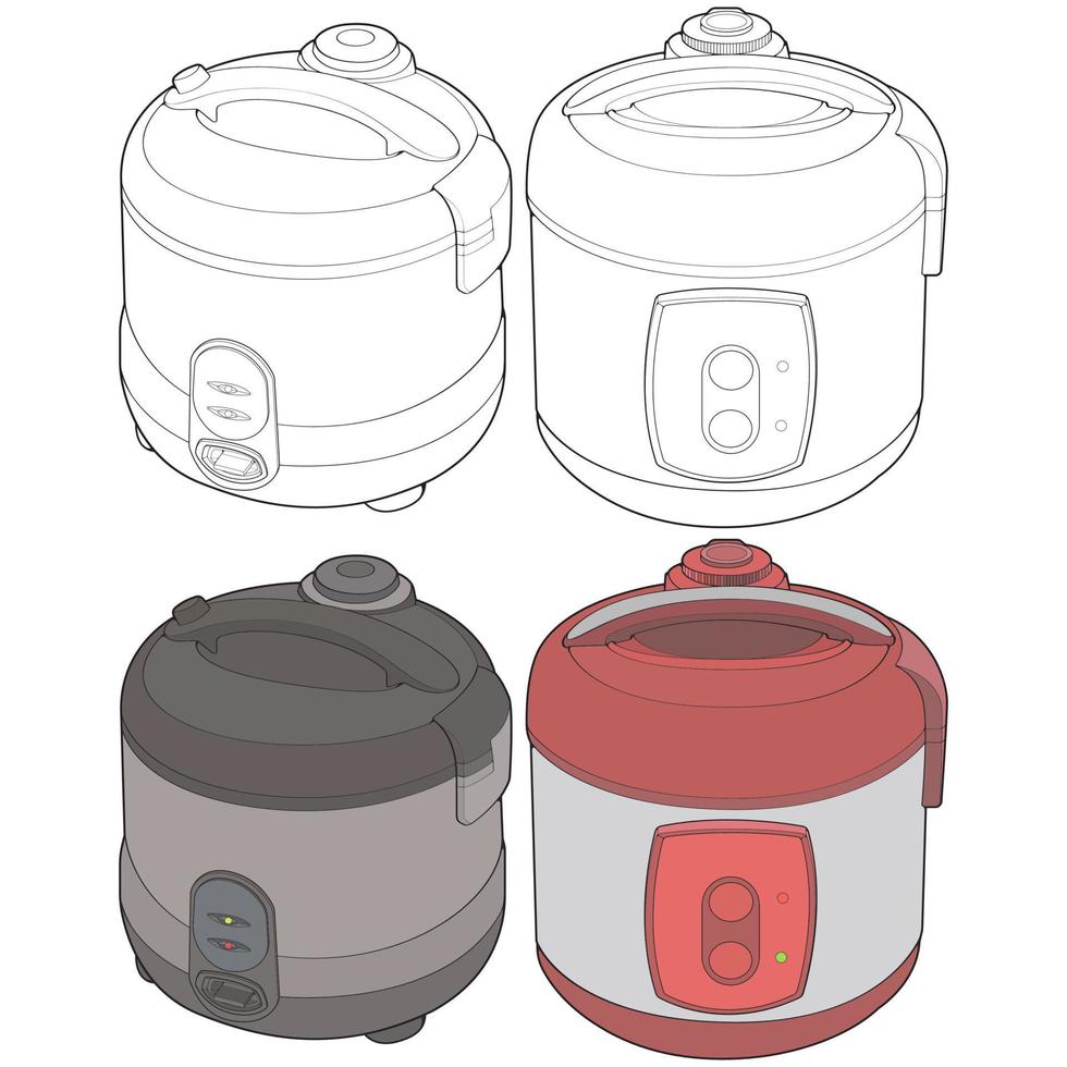 Set of Rice cooker, Magic jar, Illustration vector, Hand drawn art vector for coloring book.