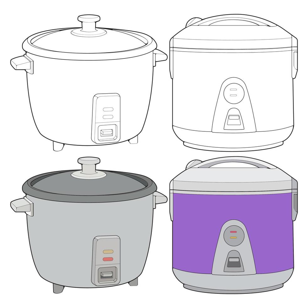 Set of Rice cooker, Magic jar, Illustration vector, Hand drawn art vector for coloring book.