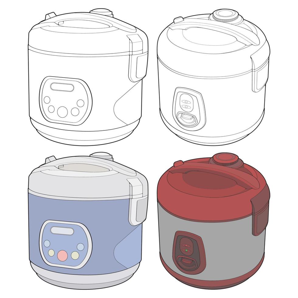 Set of Rice cooker, Magic jar, Illustration vector, Hand drawn art vector for coloring book.