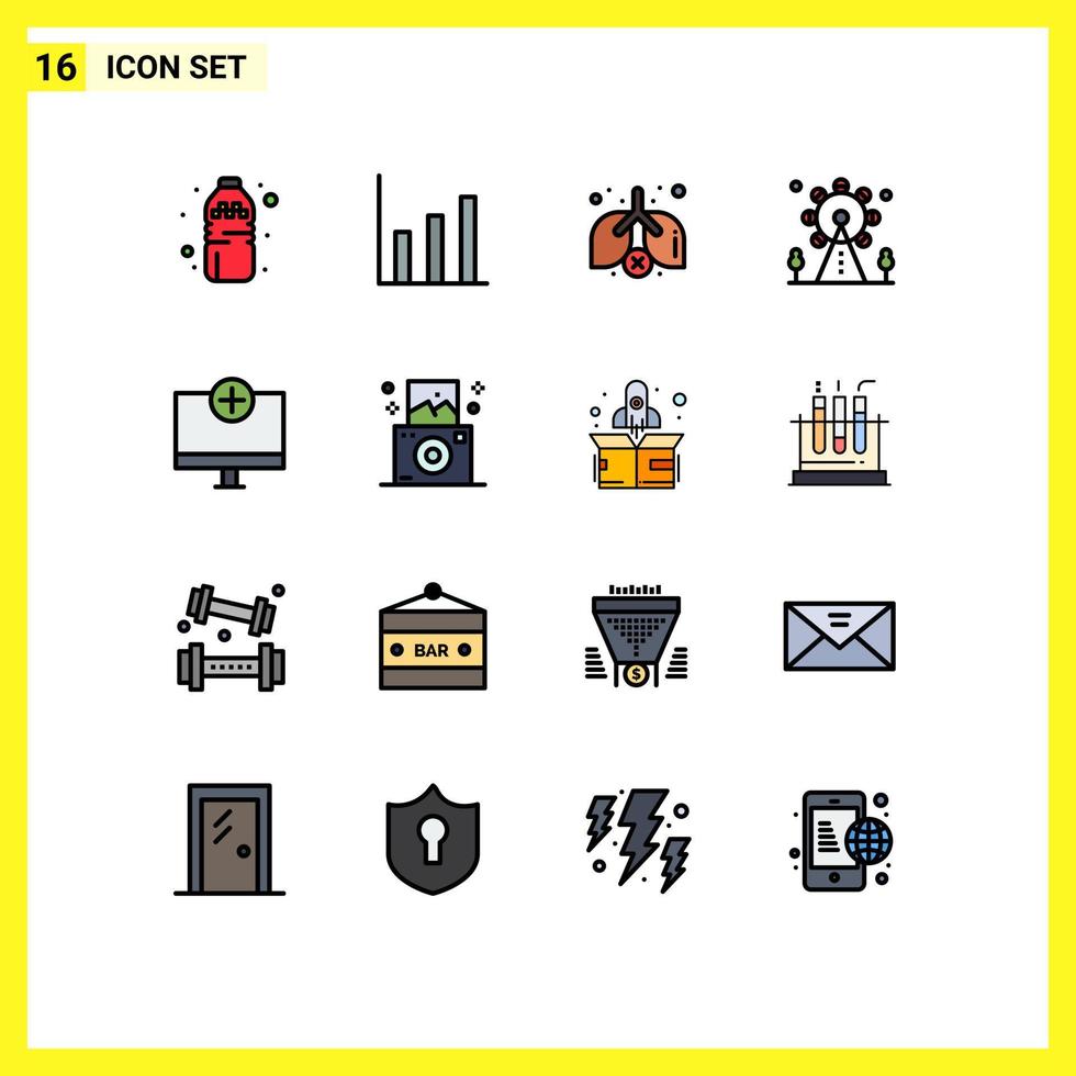 Modern Set of 16 Flat Color Filled Lines and symbols such as hardware devices waste computers sign Editable Creative Vector Design Elements