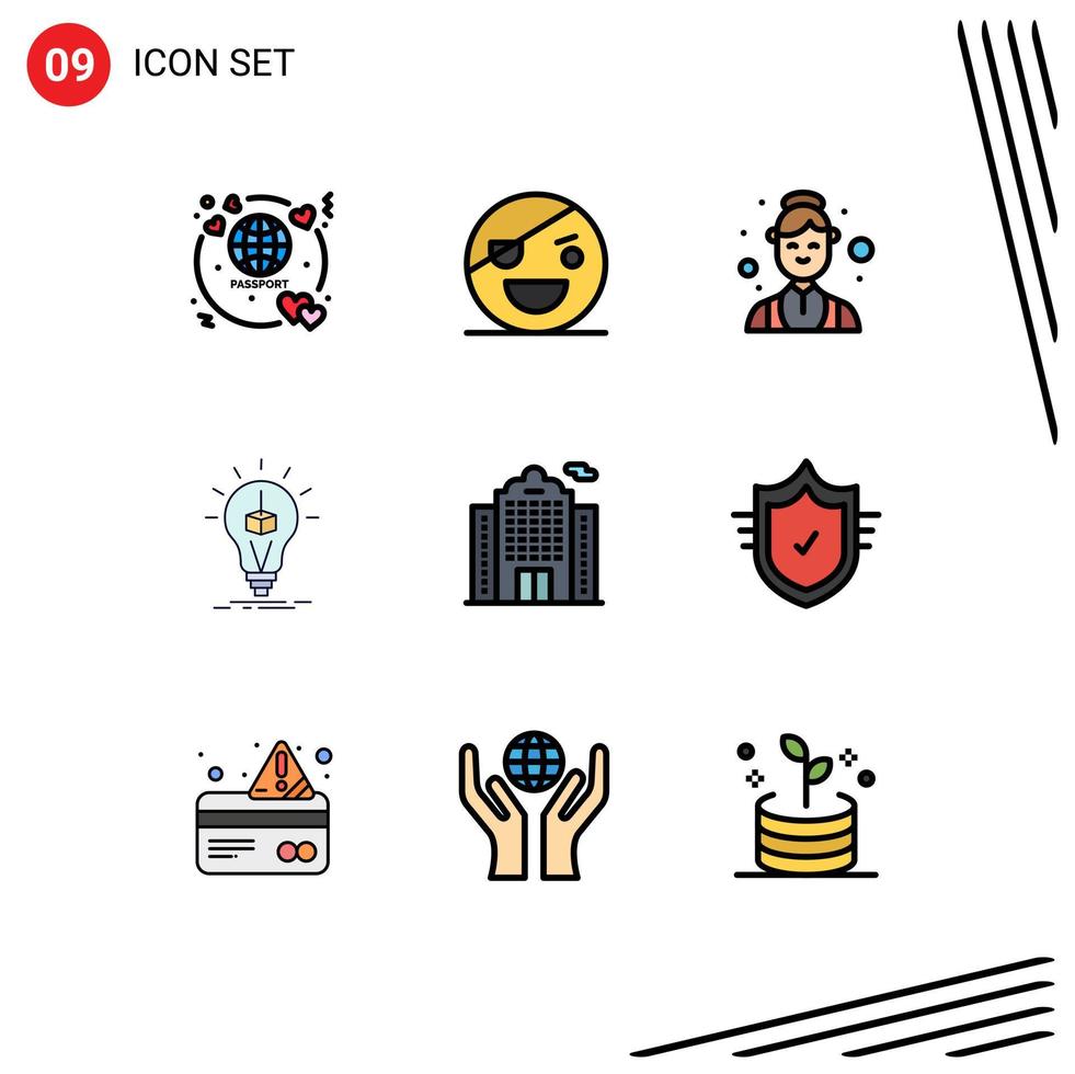 Pack of 9 Modern Filledline Flat Colors Signs and Symbols for Web Print Media such as box cube scary bulb medical Editable Vector Design Elements