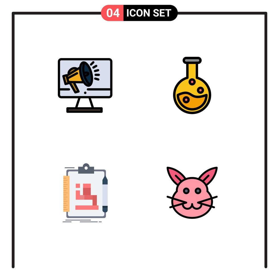 Mobile Interface Filledline Flat Color Set of 4 Pictograms of speaker process speaker lab work Editable Vector Design Elements