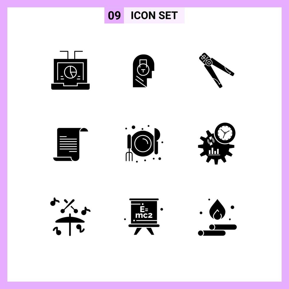 Solid Glyph Pack of 9 Universal Symbols of text work data tool construction Editable Vector Design Elements