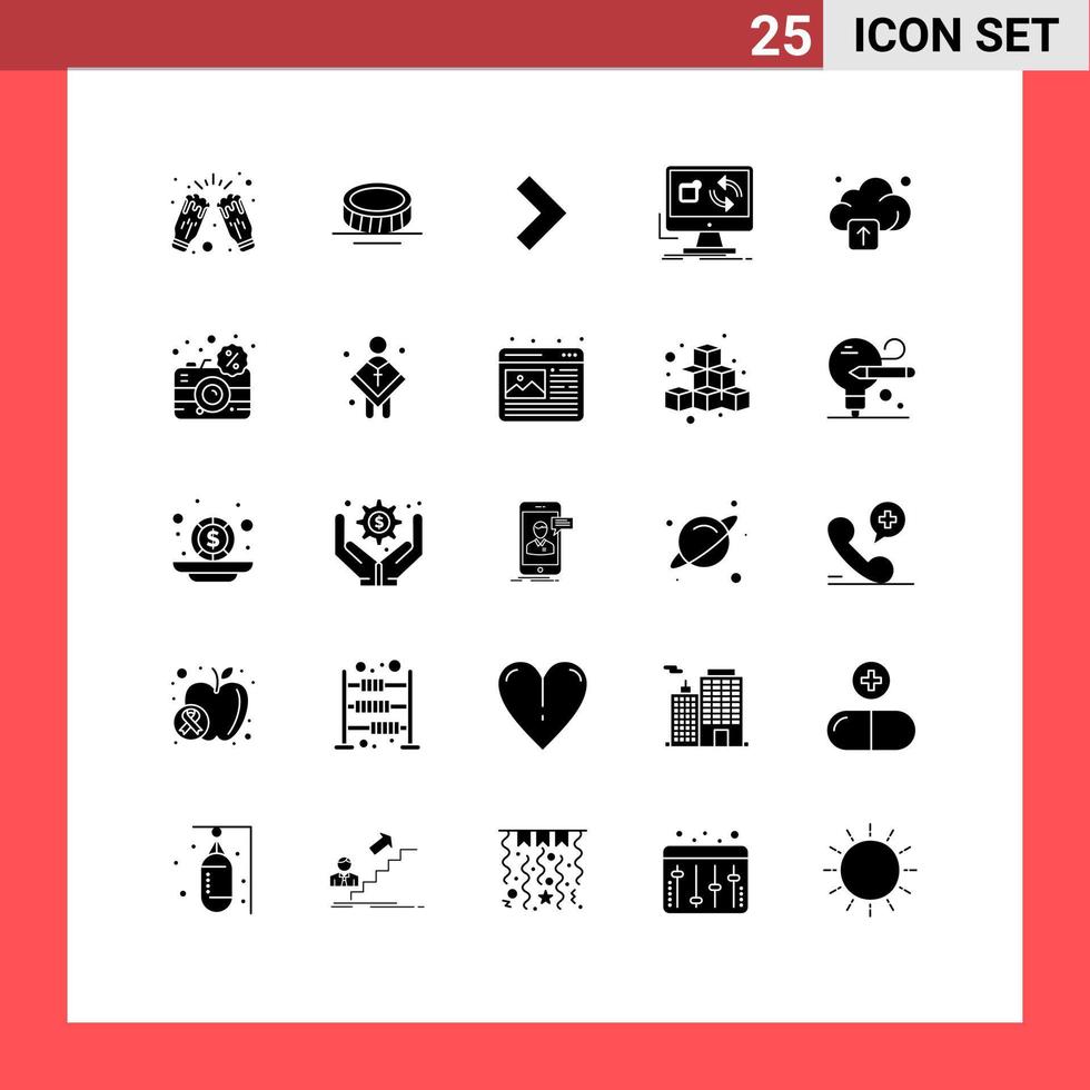 Universal Icon Symbols Group of 25 Modern Solid Glyphs of upload sync arrow install app Editable Vector Design Elements