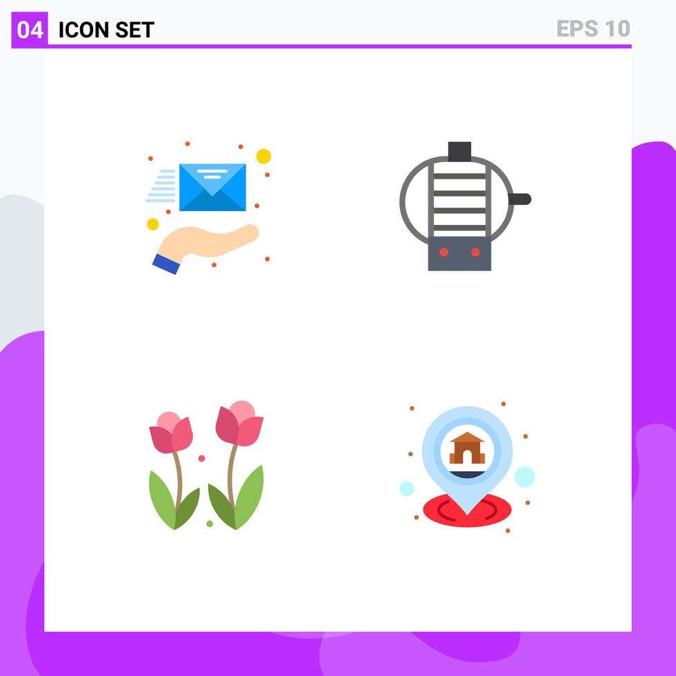 Set of 4 Vector Flat Icons on Grid for email rose support flora gps Editable Vector Design Elements