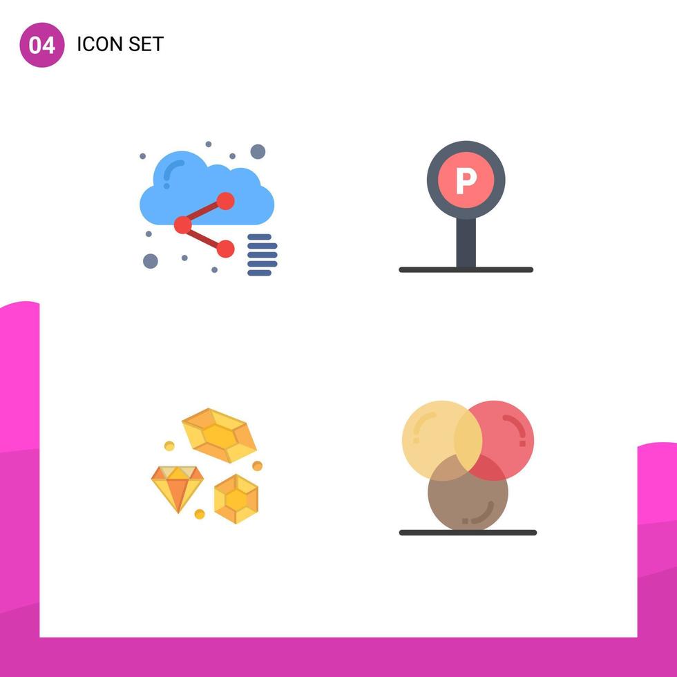 Set of 4 Commercial Flat Icons pack for cloud diamond sharing service heart Editable Vector Design Elements