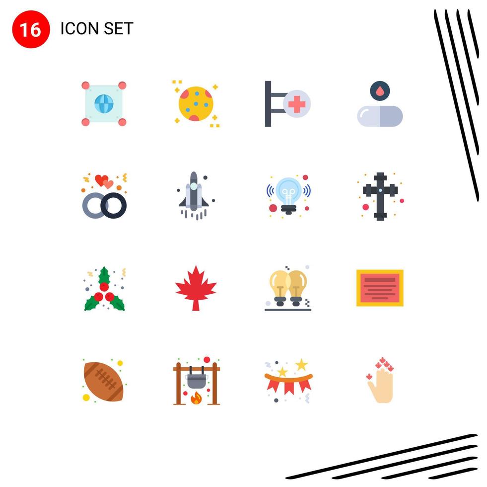 Flat Color Pack of 16 Universal Symbols of ring engagement hospital pills tablet Editable Pack of Creative Vector Design Elements