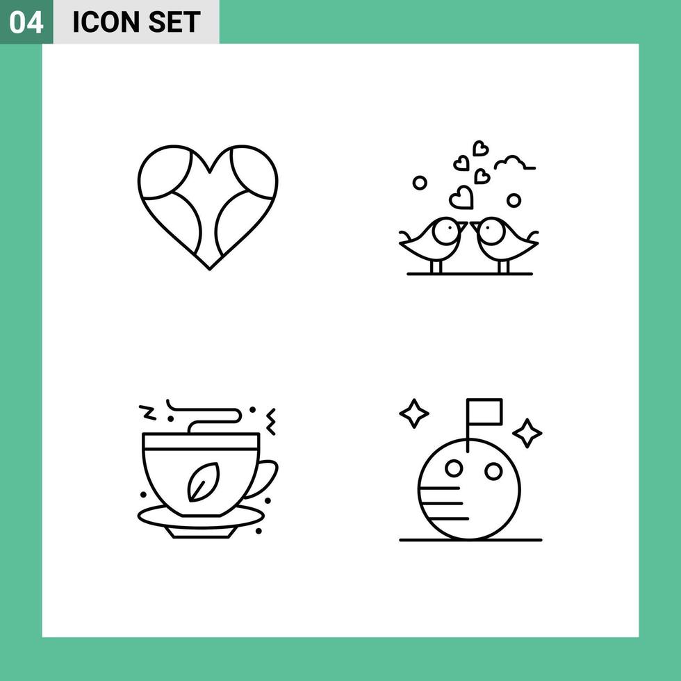 Universal Icon Symbols Group of 4 Modern Filledline Flat Colors of heart wedding like hearts coffee Editable Vector Design Elements