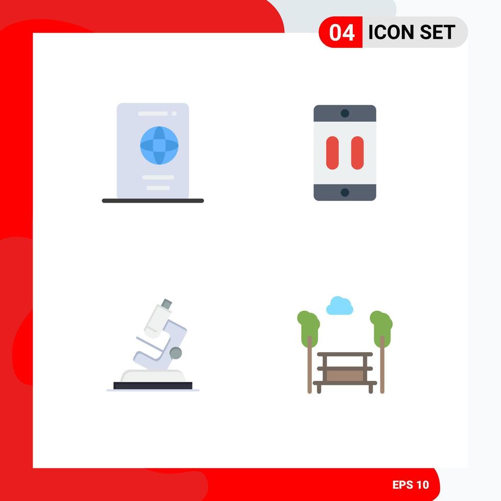 4 Universal Flat Icons Set for Web and Mobile Applications holiday pause tourist device microsope Editable Vector Design Elements