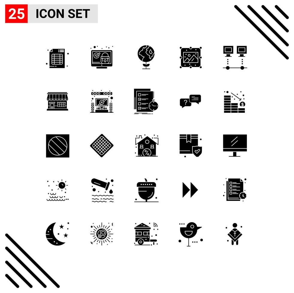 Modern Set of 25 Solid Glyphs Pictograph of connection image security picture creative Editable Vector Design Elements