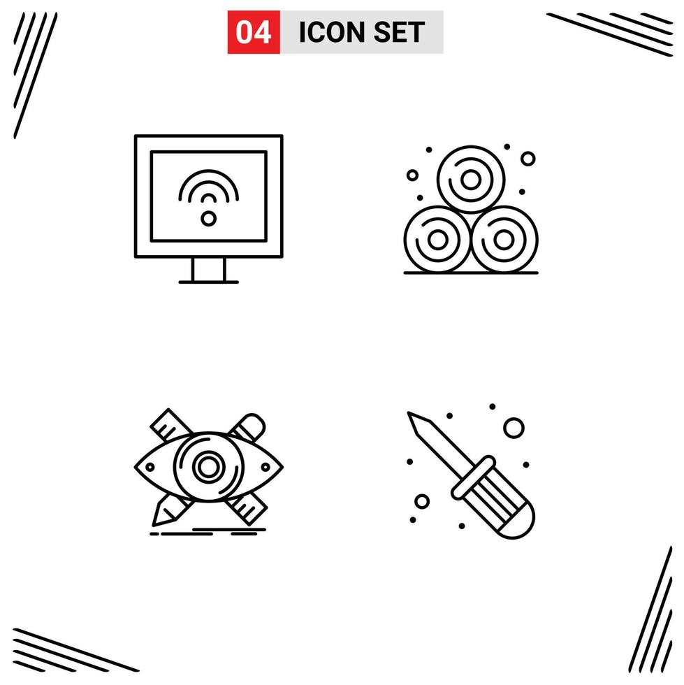 Modern Set of 4 Filledline Flat Colors Pictograph of entertainment illustration tv wheat straw tools Editable Vector Design Elements