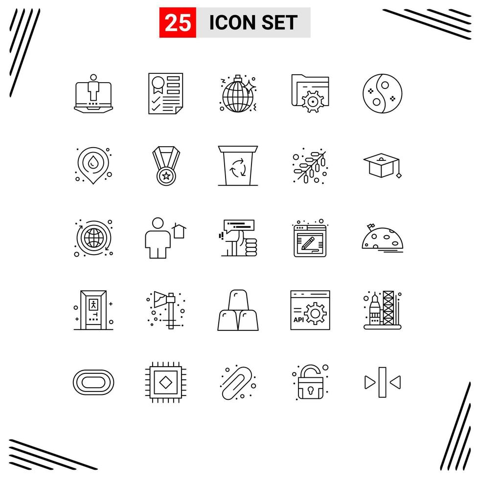 Universal Icon Symbols Group of 25 Modern Lines of beauty gear ribbon setting party Editable Vector Design Elements