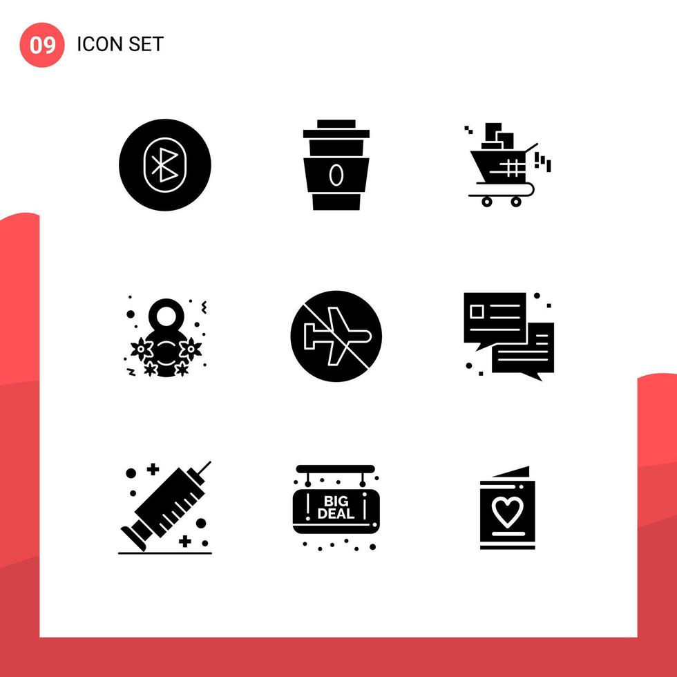 Pack of 9 creative Solid Glyphs of women celebrate eight fast day seo Editable Vector Design Elements