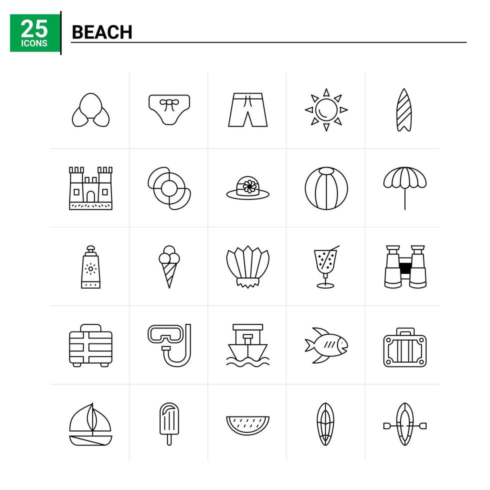 25 fondo de vector de conjunto de iconos de playa