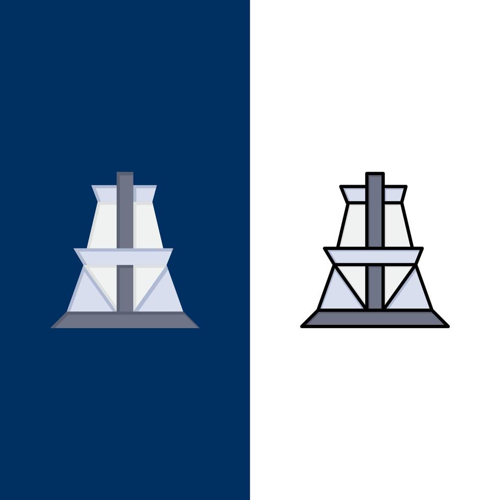 Electrical Energy Transmission Transmission Tower  Icons Flat and Line Filled Icon Set Vector Blue Background
