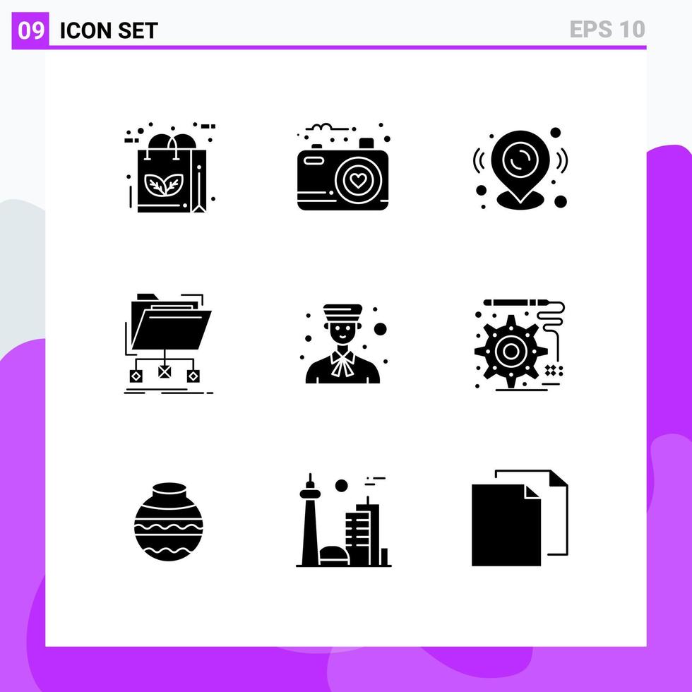 Pictogram Set of 9 Simple Solid Glyphs of network files photo data map pin Editable Vector Design Elements
