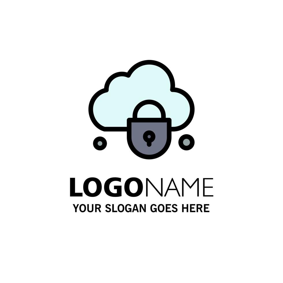 Internet Cloud Lock Security Business Logo Template Flat Color vector