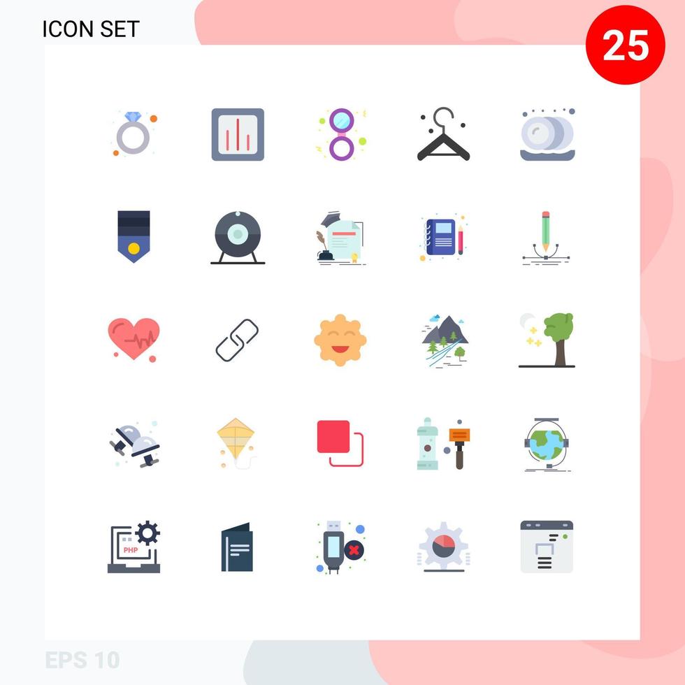 Modern Set of 25 Flat Colors Pictograph of plates kitchen statistics hanger solid Editable Vector Design Elements