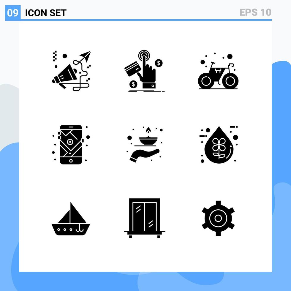 Editable Vector Line Pack of 9 Simple Solid Glyphs of care navigation web mobile gym Editable Vector Design Elements