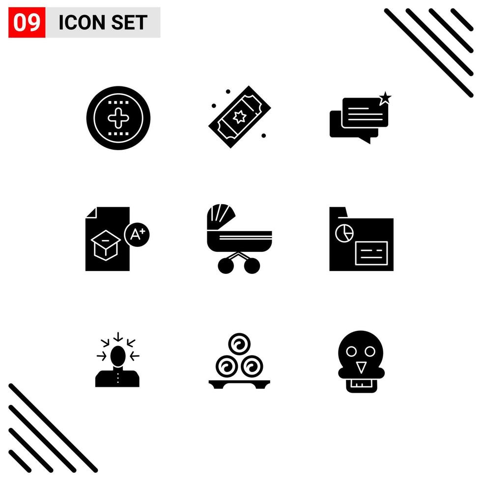 Pictogram Set of 9 Simple Solid Glyphs of study knowledge tickets graduation shop Editable Vector Design Elements