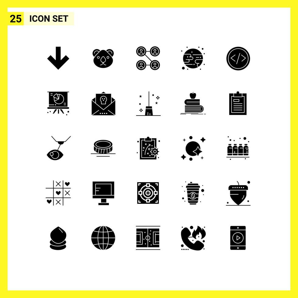 Pictogram Set of 25 Simple Solid Glyphs of programming coding ...