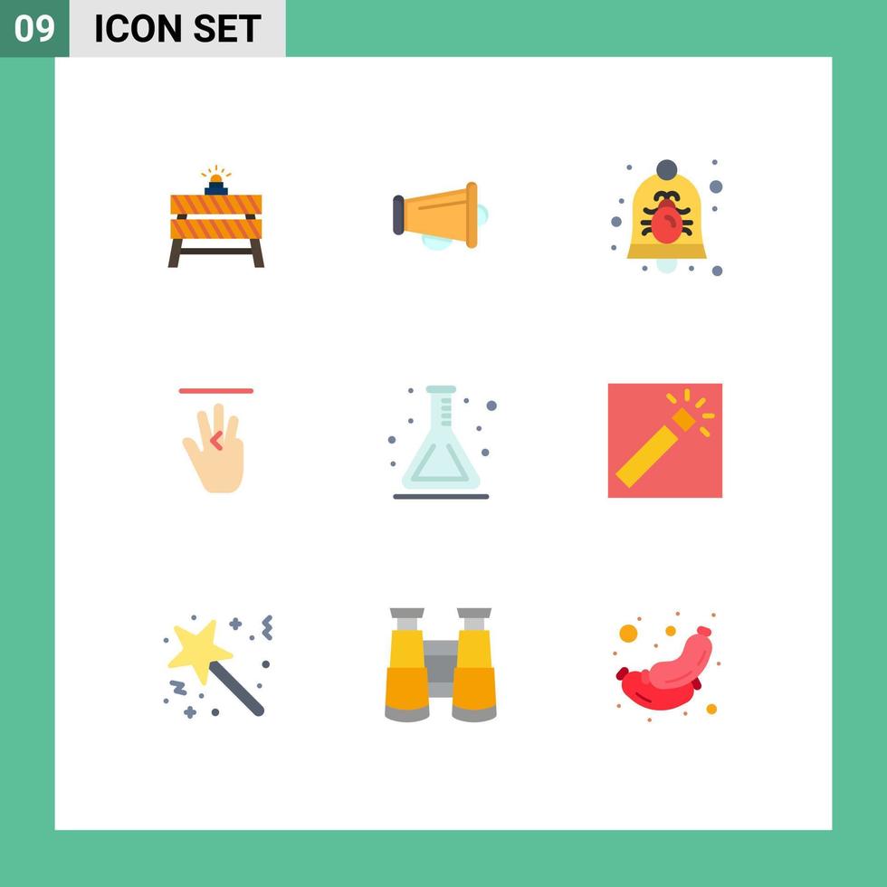 Editable Vector Line Pack of 9 Simple Flat Colors of left hand cursor speaker hand notification Editable Vector Design Elements