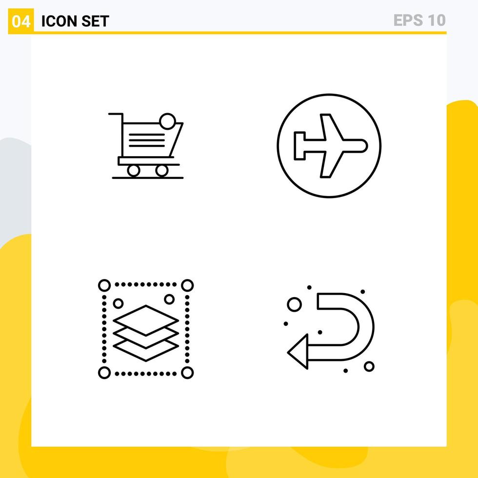 Pictogram Set of 4 Simple Filledline Flat Colors of cart sign item airplane design layers Editable Vector Design Elements