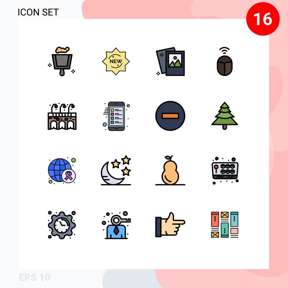 Group of 16 Flat Color Filled Lines Signs and Symbols for pub city image computer mouse Editable Creative Vector Design Elements
