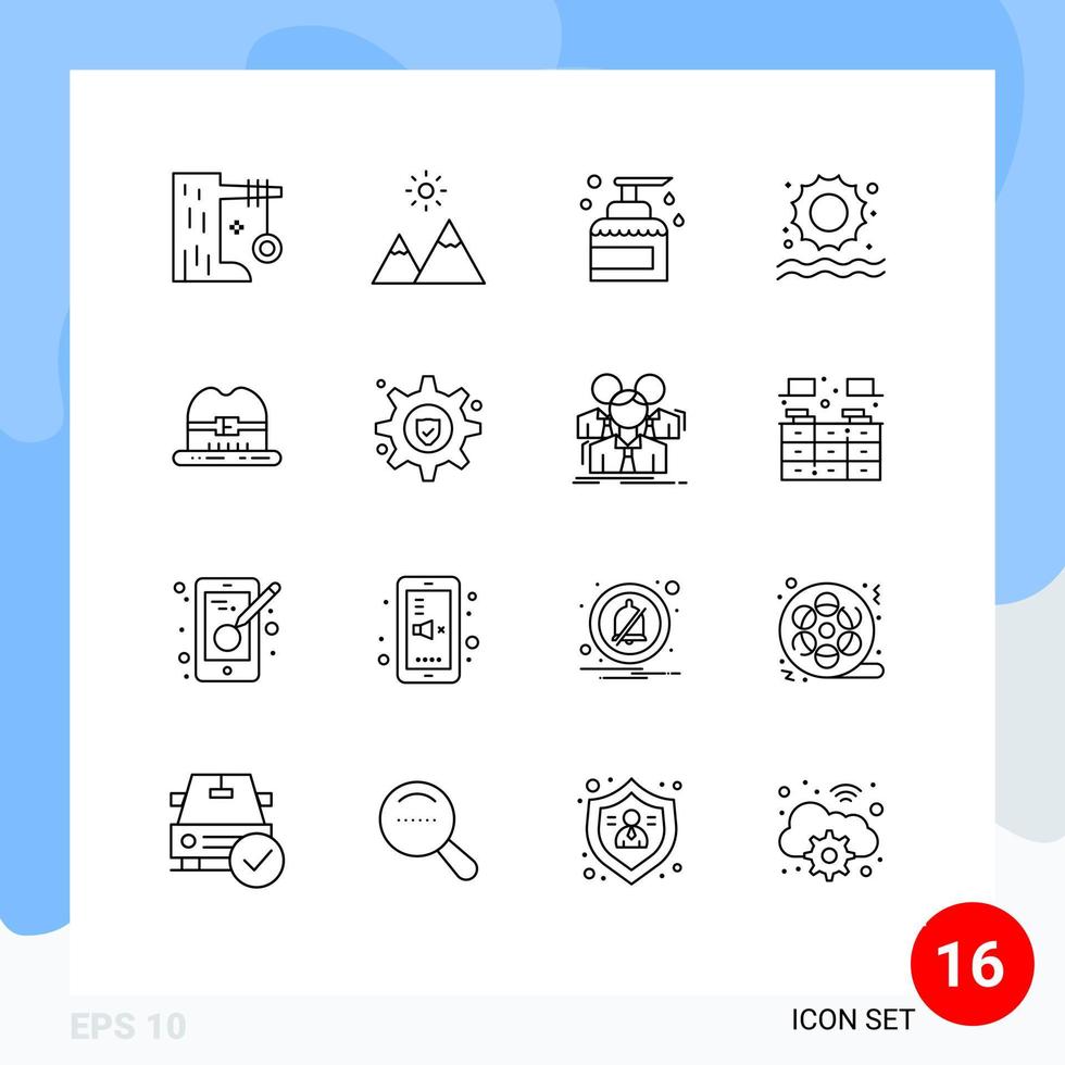 Stock Vector Icon Pack of 16 Line Signs and Symbols for cap sun peak beach product Editable Vector Design Elements