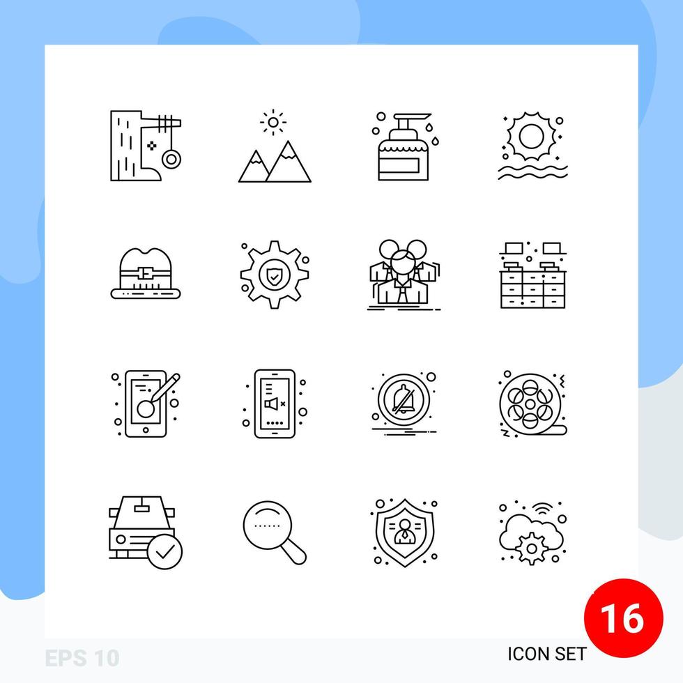 paquete de iconos vectoriales de stock de 16 signos y símbolos de línea para elementos de diseño vectorial editables del producto cap sun peak beach vector