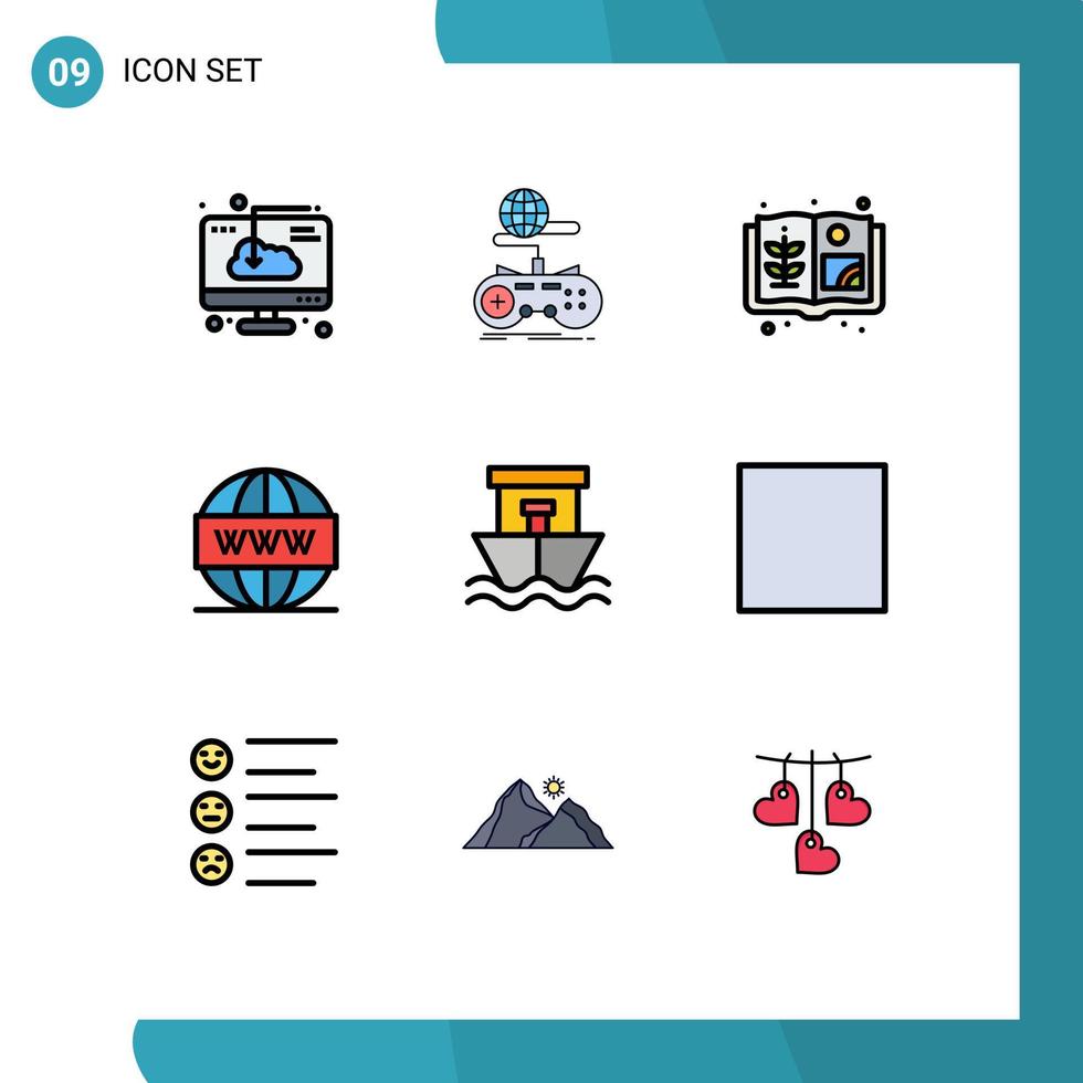 Pack of 9 Modern Filledline Flat Colors Signs and Symbols for Web Print Media such as web search multiplayer media farm Editable Vector Design Elements