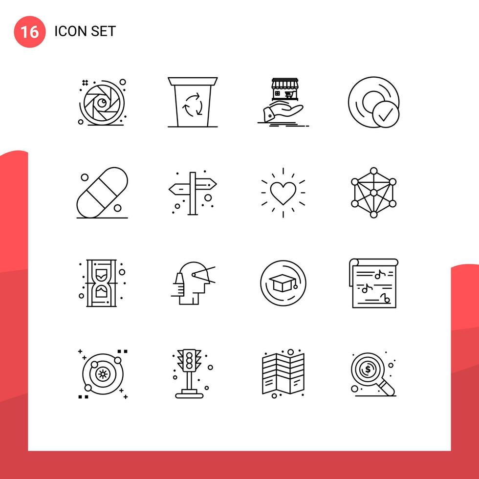 Group of 16 Modern Outlines Set for medical disc donate devices computers Editable Vector Design Elements