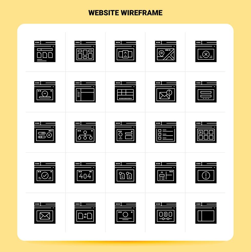 Solid 25 Website Wireframe Icon set Vector Glyph Style Design Black Icons Set Web and Mobile Business ideas design Vector Illustration
