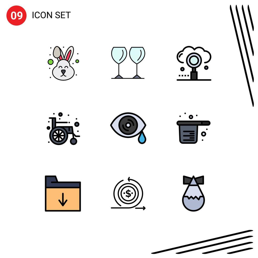 paquete de iconos de vector de stock de 9 signos y símbolos de línea para silla de ruedas ocular búsqueda de rueda de nube elementos de diseño de vector editables